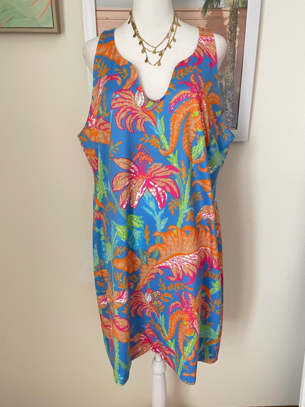 Gretchen Scott Swerve Tropical Floral Stretch Shift Dress XL New